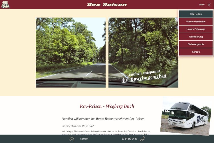 Website Menu www.rex-reisen.de